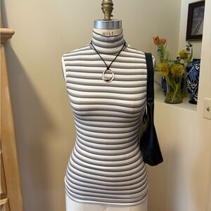 80s Vintage Express Tricot Neutral Striped Mock neck